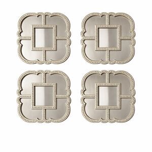 Chrome Quatrefoil Wall Decor Set of 4 Glam Mirror Style Art 8.4” Luxe Chic